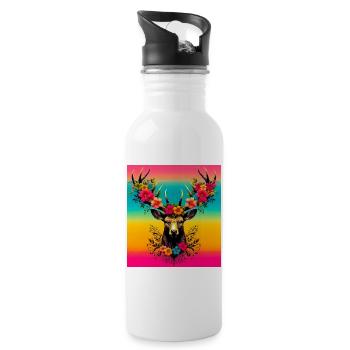 Hirsch - Trinkflasche mit integriertem Trinkhalm - Weiß - Rechts