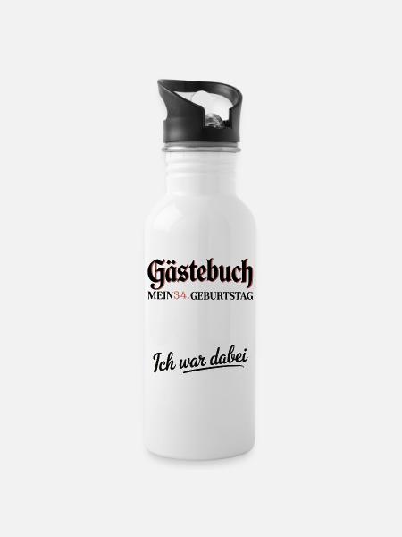 34 Years Guestbook 34th Birthday - Water bottle with straw - white