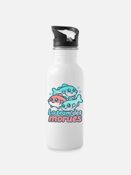 La team des morues kawaii - Gourde avec paille intégrée - blanc