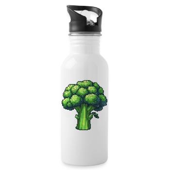 Frischer Pixel Brokkoli - Trinkflasche mit integriertem Trinkhalm - Weiß - Rechts