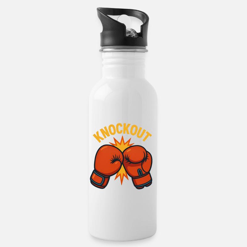 Knockout – Boxhandschuh Comic - Trinkflasche mit integriertem Trinkhalm - Weiß