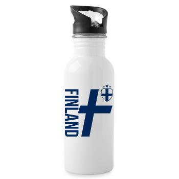 Finnland Strichzeichnungen | Sportlicher Casual-Style - Trinkflasche mit integriertem Trinkhalm - Weiß - Rechts