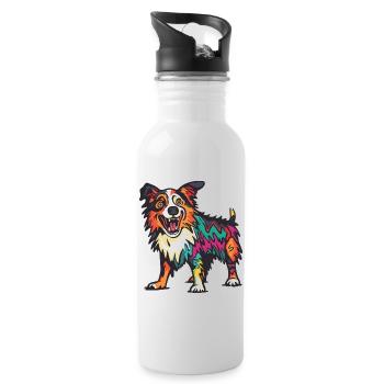 Border Collie Chien Halloween Bande dessinée Drôle - Gourde avec paille intégrée - blanc - Droite