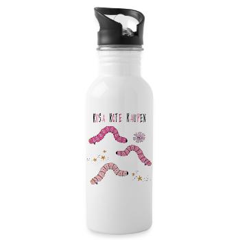 Chenilles roses rouges - Gourde avec paille intégrée - blanc - Droite