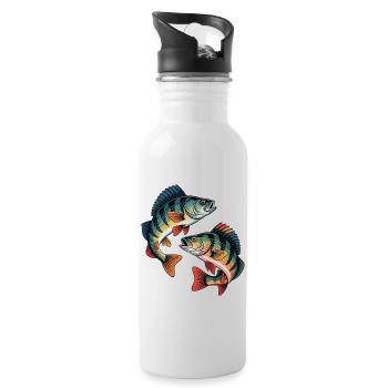Zwei springende Barsche - Trinkflasche mit integriertem Trinkhalm - Weiß - Rechts