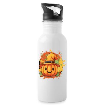 Citrouille Chapeau de Sorcière Fun Design - Gourde avec paille intégrée - blanc - Droite