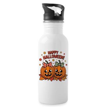 Fröhliche Kürbisse mit Schleifen - Trinkflasche mit integriertem Trinkhalm - Weiß - Rechts