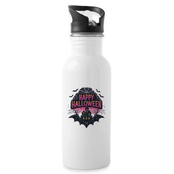 Frohes Halloween und Dark Castle - Trinkflasche mit integriertem Trinkhalm - Weiß - Rechts