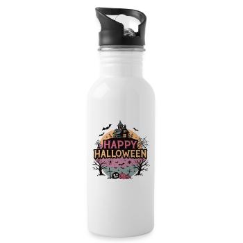 Haunted House Frohes Halloween - Trinkflasche mit integriertem Trinkhalm - Weiß - Rechts
