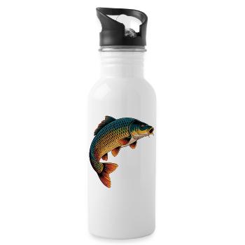 Springender Karpfen  - Trinkflasche mit integriertem Trinkhalm - Weiß - Rechts