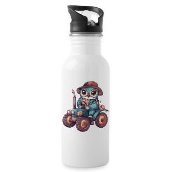Eule Traktor Farmer - Trinkflasche mit integriertem Trinkhalm - Weiß - Rechts