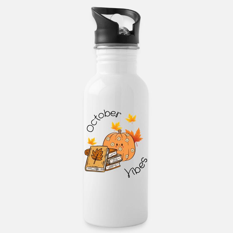 October Vibes – Herbst & Halloween Shirt - Trinkflasche mit integriertem Trinkhalm - Weiß