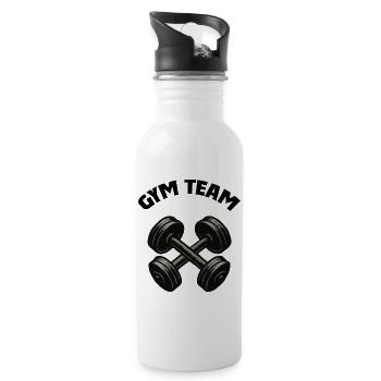 Crossing Dumbbell Silhouette Design - Water bottle with straw - white - Right