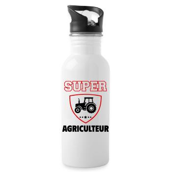 Super Farmer, Father's Day, Christmas - Water bottle with straw - white - Right