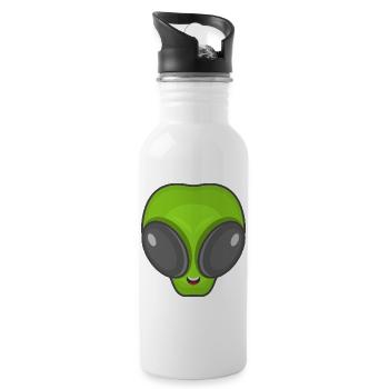Green Alien Head - Water bottle with straw - white - Right