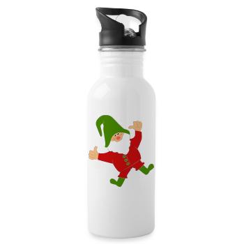 Hüpfender Wichtel - Trinkflasche mit integriertem Trinkhalm - Weiß - Rechts