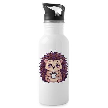 Süßer Igel Kaffee Koffein Cartoon Büroarbeiter - Trinkflasche mit integriertem Trinkhalm - Weiß - Rechts