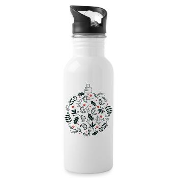 Weihnachtskugel mit Stechpalme und Vogelbeerblättern - Trinkflasche mit integriertem Trinkhalm - Weiß - Rechts