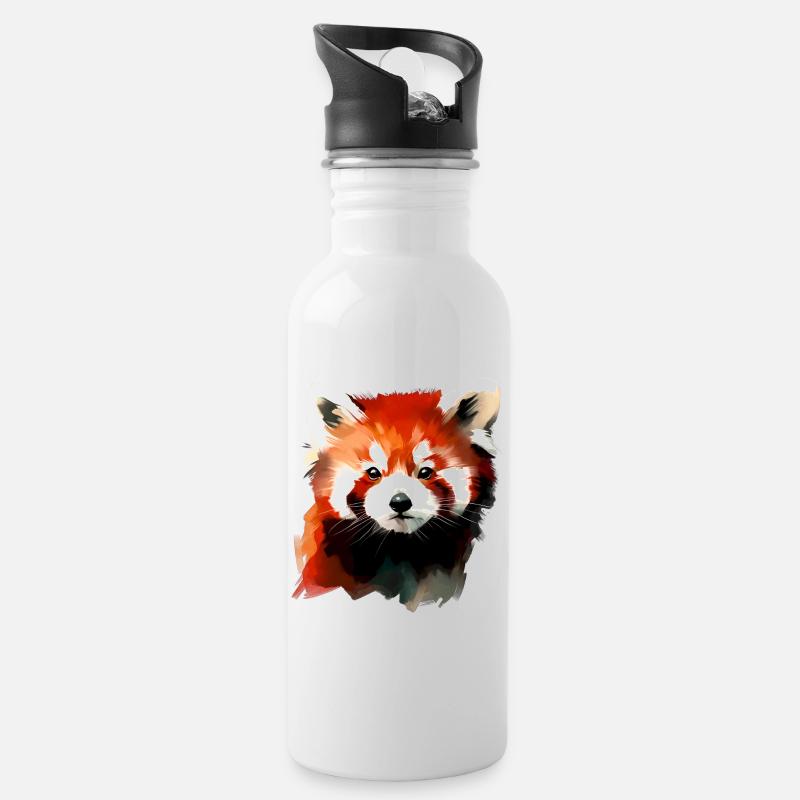 Kleiner Panda - Trinkflasche mit integriertem Trinkhalm - Weiß
