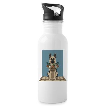 Corbeille de fleurs chien : Berger allemand - Gourde avec paille intégrée - blanc - Droite