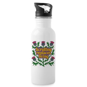 Scrolling Replaces Living - Water bottle with straw - white - Right