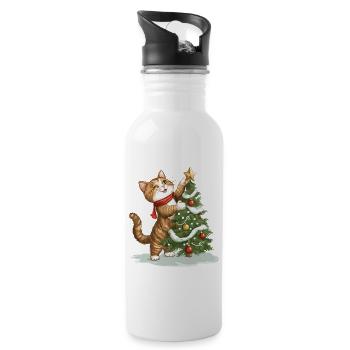 Cat Christmas Tree Christmas Xmas Cute Funny - Water bottle with straw - white - Right
