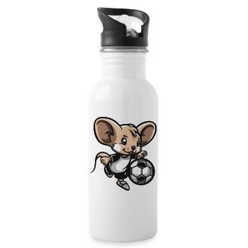 Maus Fußballheld Cartoon-Illustration - Trinkflasche mit integriertem Trinkhalm - Weiß - Rechts
