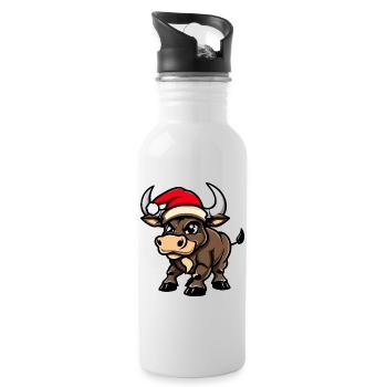 Stier Weihnachten - Trinkflasche mit integriertem Trinkhalm - Weiß - Rechts