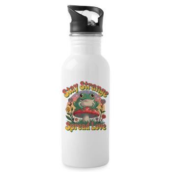 Stay Strange – Spread Love | Retro Frosch & Pilz  - Trinkflasche mit integriertem Trinkhalm - Weiß - Rechts