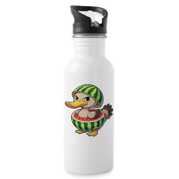 Grumpy duck with watermelon summer design - Water bottle with straw - white - Right