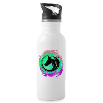 Pferdekopf Neon Kreislauf - Trinkflasche mit integriertem Trinkhalm - Weiß - Rechts