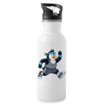 Dessin animé sportif de marathon de jogging Penguin - Gourde avec paille intégrée - blanc - Droite