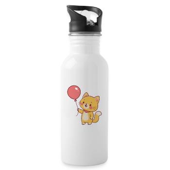 Chat kawaii et ballon rose - Gourde avec paille intégrée - blanc - Droite