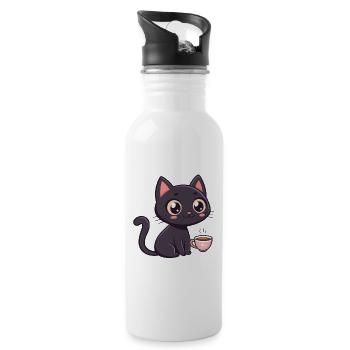 Black Cat Sweet Coffee - Water bottle with straw - white - Right