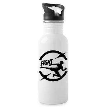 Cooles Kickboxer Emblem mit Fight Text - Trinkflasche mit integriertem Trinkhalm - Weiß - Rechts