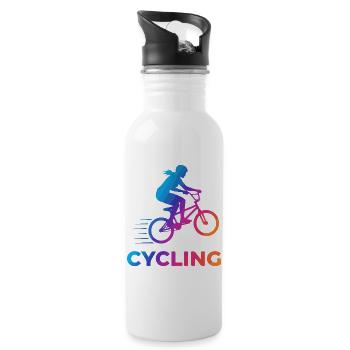 BMX Girl Cyclist Silhouette Gradient - Water bottle with straw - white - Right