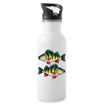 Zwei Barsche – Anglerdesign für Sportfischer - Trinkflasche mit integriertem Trinkhalm - Weiß - Rechts