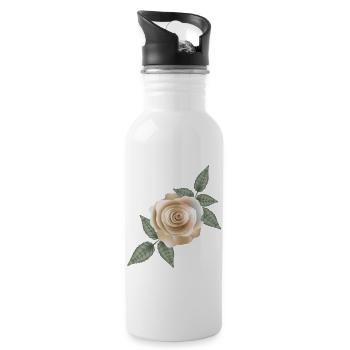 Rose délicate couleur sable avec de doux accents de feuilles - Gourde avec paille intégrée - blanc - Droite