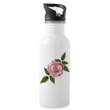Rose délicate rose sombre avec des feuilles vertes élégantes - Gourde avec paille intégrée - blanc - Droite