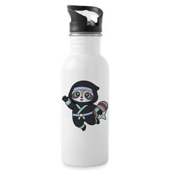 Ninja Waschbär im Ninja-Outfit - Trinkflasche mit integriertem Trinkhalm - Weiß - Rechts