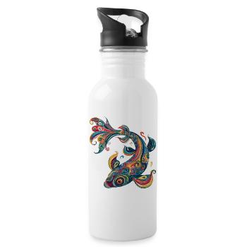 Farbwirbelfisch Muster - Trinkflasche mit integriertem Trinkhalm - Weiß - Rechts