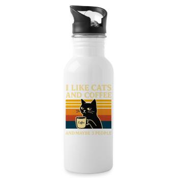 Retro Humor Ich mag Katzen & Kaffee Stubentiger - Trinkflasche mit integriertem Trinkhalm - Weiß - Rechts