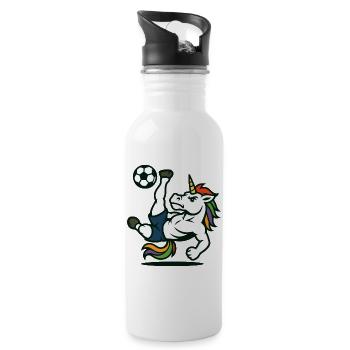 Unicorn Soccer Mascot Doing Bicycle Kick - Water bottle with straw - white - Right