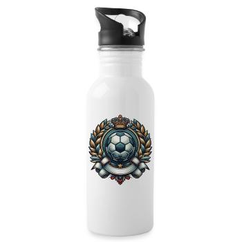 Fussball Logo mit Krone - Trinkflasche mit integriertem Trinkhalm - Weiß - Rechts