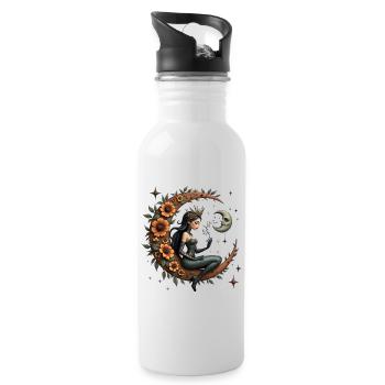 Lunar Goddess in Flowers - Water bottle with straw - white - Right