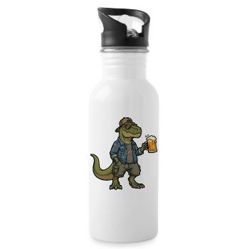 Dino beer drinker in denim - Water bottle with straw - white - Right