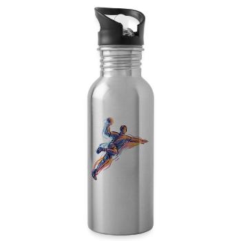 Dynamic handball jump throw in neon flames - Water bottle with straw - silver - Right