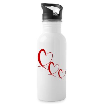 HERZ. VALENTINSTAG. HERZ. ICH LIEBE DICH. ICH LIEBE - Trinkflasche mit integriertem Trinkhalm - Weiß - Rechts