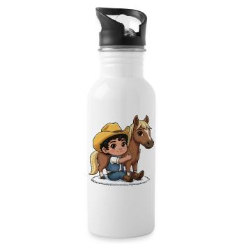 Petit cow-boy et ami cheval - Gourde avec paille intégrée - blanc - Droite