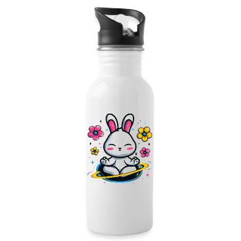Moon Bunny in the Flower Circle - Water bottle with straw - white - Right